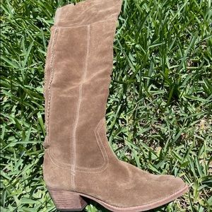 Saddle colored suede boots by Dolce Vita